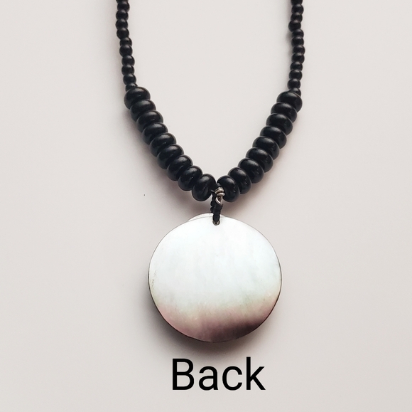 Layered Abalone Disc and Black Beaded Toggle Necklace - Picture 2 of 10